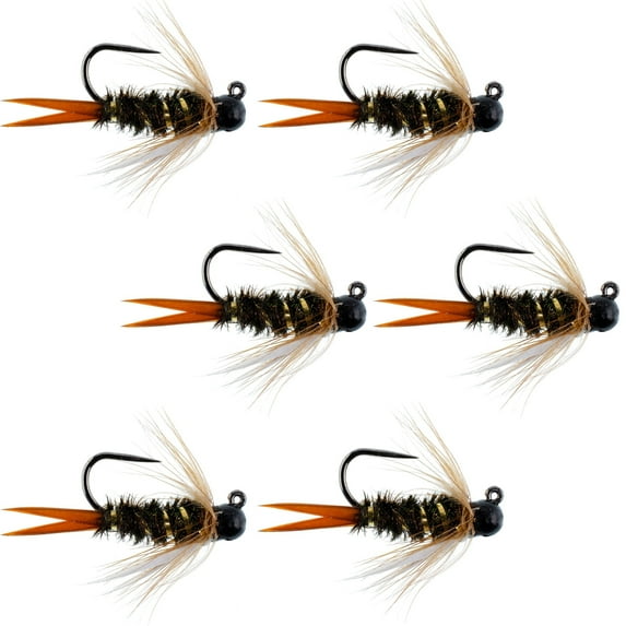Black Tungsten Bead Prince Jig Tactical Czech Nymph Euro Nymphing Fly - 6 Flies Size 16