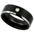 thumbnail image 1 of Black Tungsten Beveled Edges Diamond 0.07 cttw Wedding Band Rings 8mm, 1 of 1