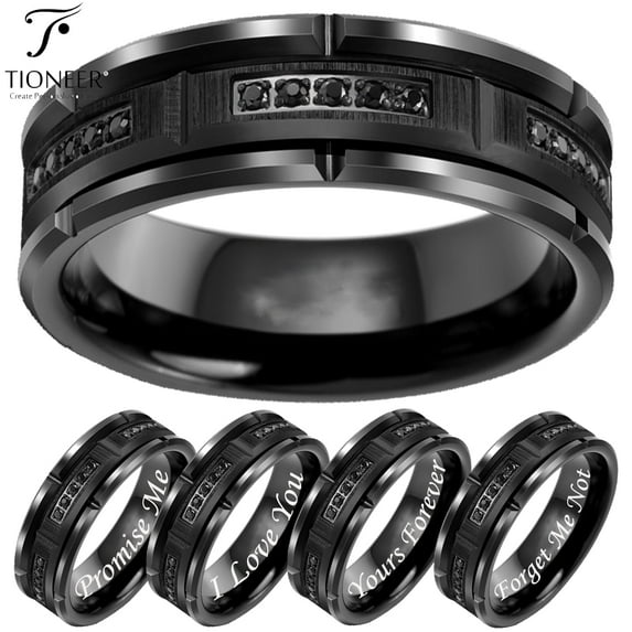 Tioneer Black Tioneer Tungsten Carbide Tioneer 8mm Brick Design with Tioneer Black Cubic Zirconia CZ Wedding Band Ring Mens Womens Tioneer 8mm w/ FREE Engraving
