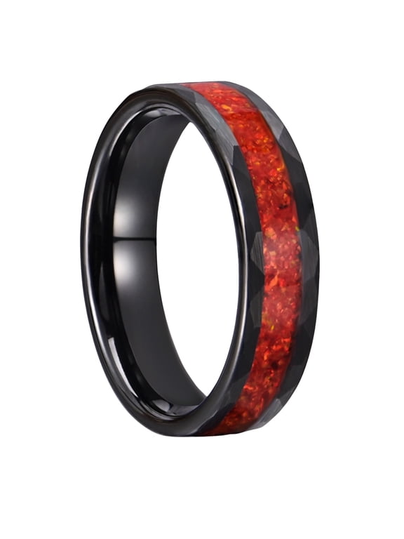 Black Tungsten Carbide Ring with Red Stone 6mm Comfort Fit Wedding Band for Men Women