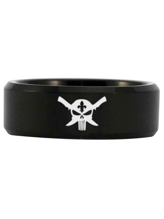 Black Tungsten French Hunter Cross Knife Ring