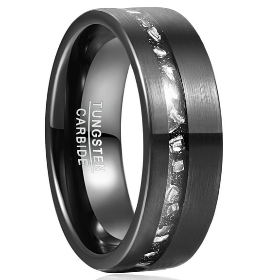 Black Tungsten Gibeon Meteorite Fragments Inlay 8mm Brushed Finish Wedding Rings for Men Size 7-12