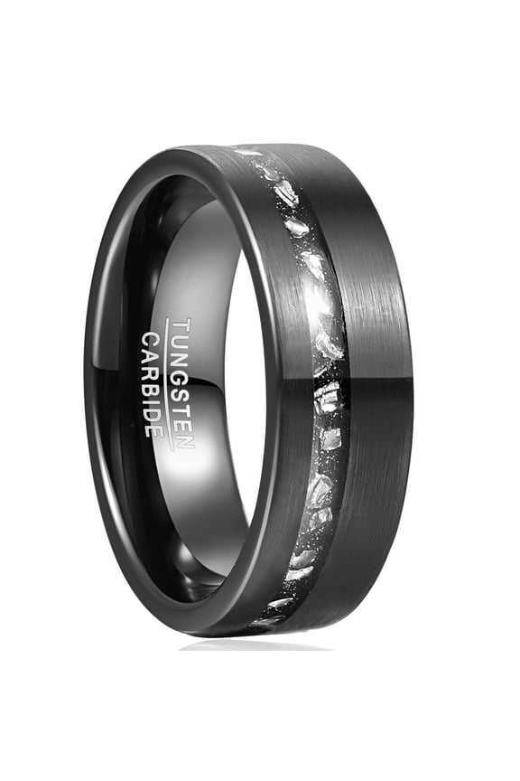 Black Tungsten Gibeon Meteorite Fragments Inlay 8mm Brushed Finish Wedding Rings for Men Size 7-12