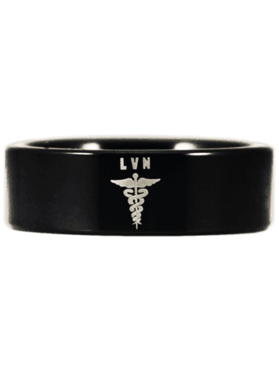Black Tungsten Licensed Vocational Nurse Ring