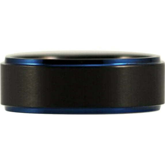 Black Tungsten Matte Center Blue Steps Ring