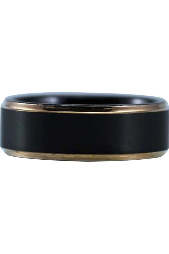 Black Tungsten Matte Center Rose Gold Steps Ring