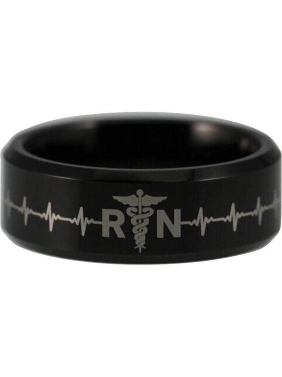 Registered Nurse Heart Rate Tungsten Carbide Ring