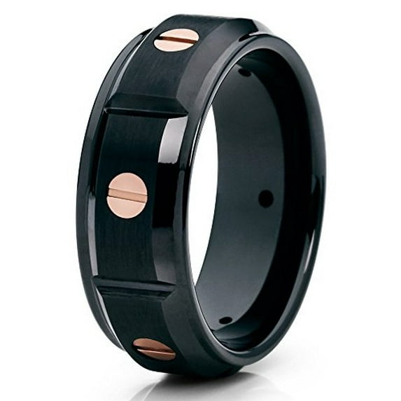 Black Tungsten Ring 8mm Tungsten Band With Screw Design Brushed Tungsten Band