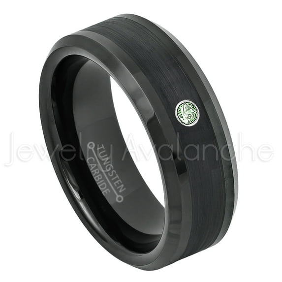 Black Tungsten Ring Beveled Edge - 0.07ct Solitaire Alexandrite Ring - Personalized Tungsten Wedding Ring - Custom Made June Birthstone Ring TN663BS