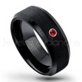 thumbnail image 1 of Black Tungsten Ring Beveled Edge - 0.07ct Solitaire Garnet Ring - Personalized Tungsten Wedding Ring - Custom Made January Birthstone Ring TN166BS, 1 of 1