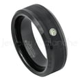 thumbnail image 1 of Black Tungsten Ring Beveled Edge - 0.07ct Solitaire Peridot Ring - Personalized Tungsten Wedding Ring - Custom Made August Birthstone Ring TN663BS, 1 of 1
