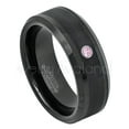 thumbnail image 1 of Black Tungsten Ring Beveled Edge - 0.07ct Solitaire Pink Tourmaline Ring - Personalized Tungsten Wedding Ring - Custom Made October Birthstone Ring TN663BS, 1 of 1