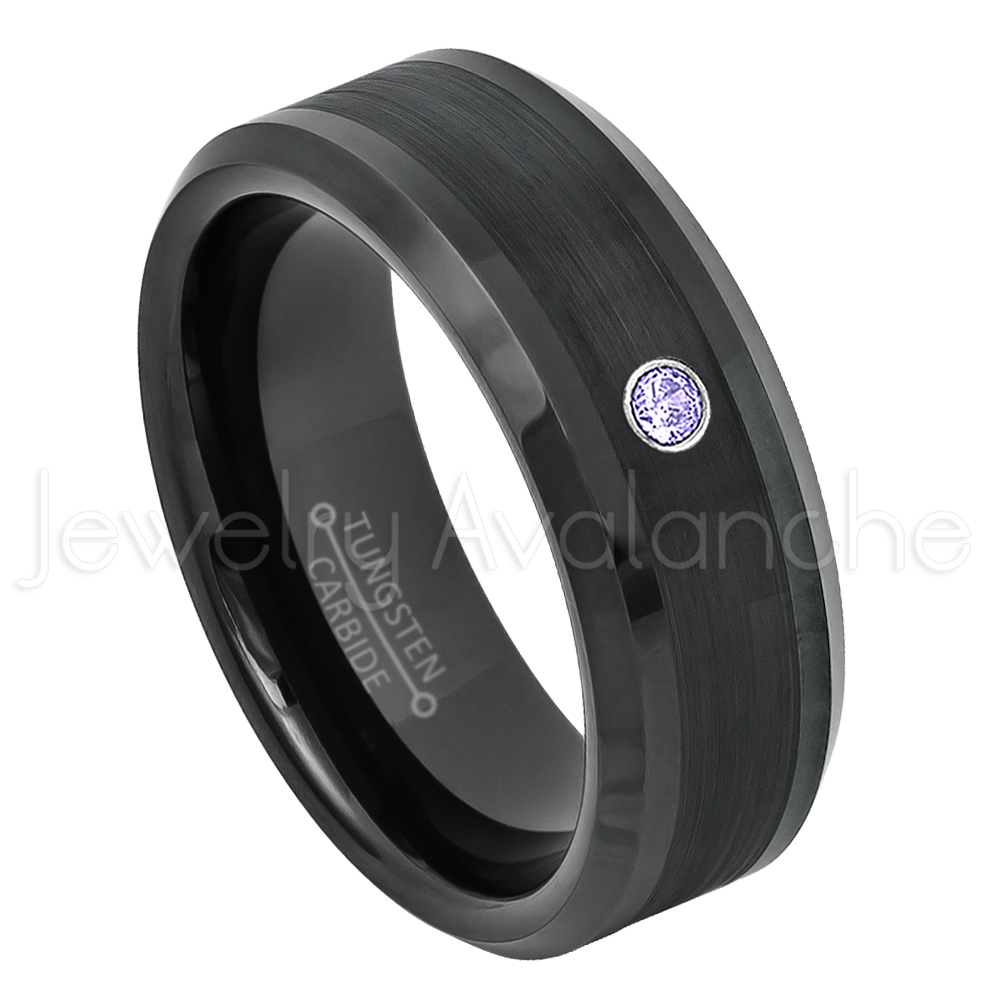Personalized Tungsten Wedding Band - 0.07ct Solitaire Ruby Ring - 8mm Beveled Edge Mens Tungsten ...