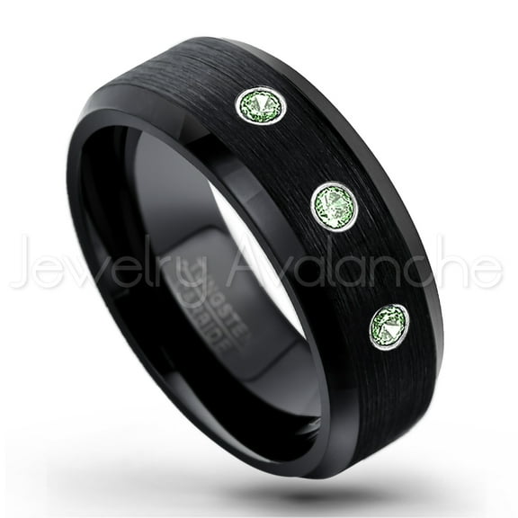 Black Tungsten Ring Beveled Edge - 0.21ctw Alexandrite 3-stone Band - Personalized Tungsten Wedding Ring - Custom Made June Birthstone Ring TN166BS
