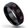 thumbnail image 1 of Black Tungsten Ring Beveled Edge - 0.21ctw Ruby 3-stone Band - Personalized Tungsten Wedding Ring - Custom Made July Birthstone Ring TN166BS, 1 of 1