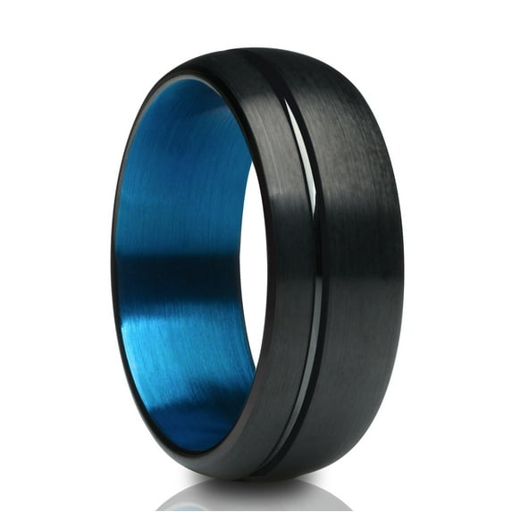 Black Tungsten Ring,Matte Finish Ring,Blue Wedding Ring,Tungsten Carbide Ring,Engagement Ring,Dome Wedding Ring