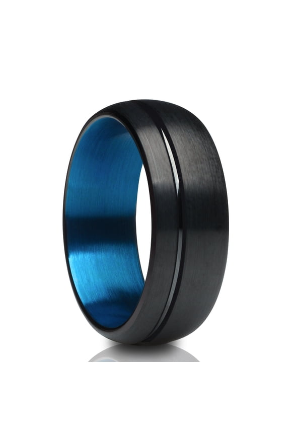 Black Tungsten Ring,Matte Finish Ring,Blue Wedding Ring,Tungsten Carbide Ring,Engagement Ring,Dome Wedding Ring