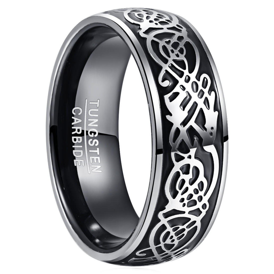 Black Tungsten Stainless Steel Celtic Dragon Engagement Comfort Fit Wedding Ring Size 7-12