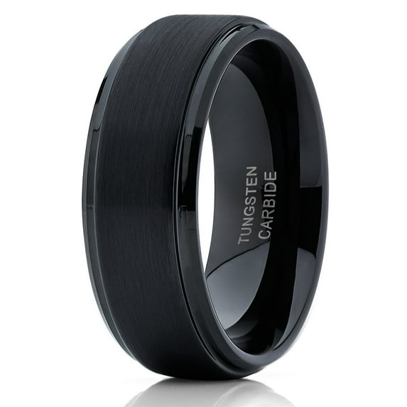 Black Tungsten Wedding Band Tungsten Carbide Ring Men & Women Black Tungsten Ring Anniversary Brush Comfort Fit Ring