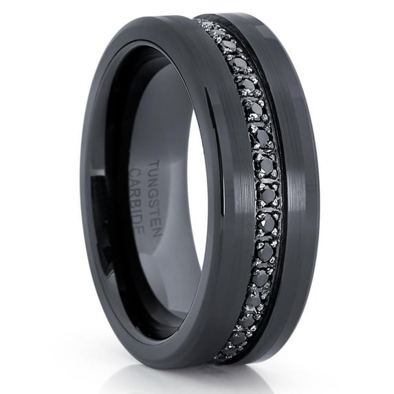 Black Tungsten Wedding Ring,8mm Wedding Ring,CZ Wedding Ring,Tungsten Carbide Ring,Man's Wedding Ring,Brush