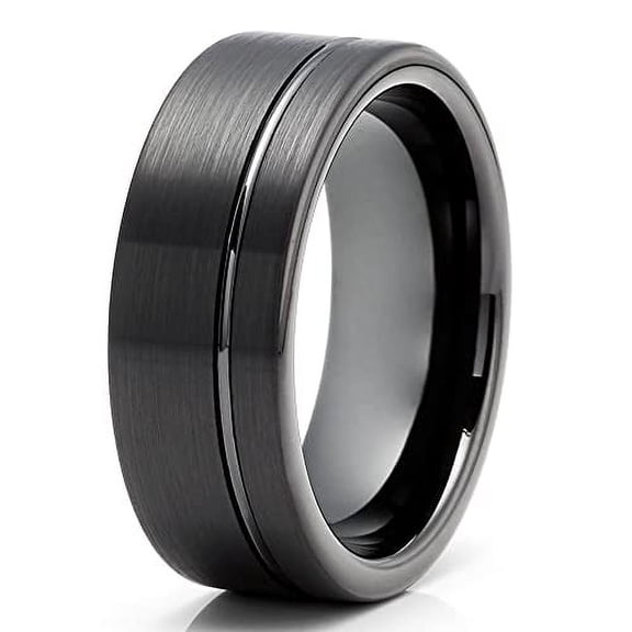 Black Tungsten Wedding Ring,8mm Wedding Ring,Man's Wedding Ring,Tungsten Carbide Ring,Anniversary Ring,Engagement Ring,Offset Groove,Comfort Fit, 6.5