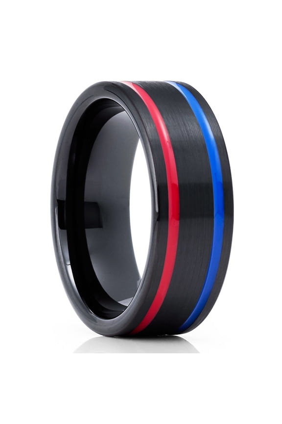 Black Tungsten Wedding Ring,8mm Wedding Ring,Red Wedding Band,Blue Wedding Ring,Tungsten Carbide Ring