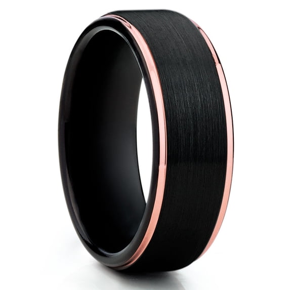 Black Tungsten Wedding Ring,Black Wedding Band,Rose Gold Tungsten Ring,Engagement Ring,Comfort Fit