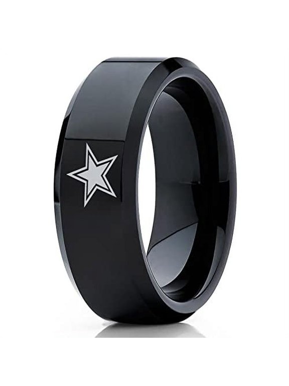 Black Tungsten Wedding Ring,Football Inspired,Galaxy Star Wedding Ring,Black Wedding Band,Anniversary Ring,Comfort Fit