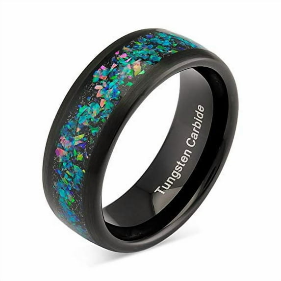 Black Tungsten Wedding Ring for Men Women Opal Inlay Comfort Fit Style Size 6-16 (Tungsten, 12)