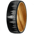 thumbnail image 1 of Black Tungten Wedding Band with Olive Wood - Pine Tree Forest Design - Satin Finish 6mm, 1 of 4