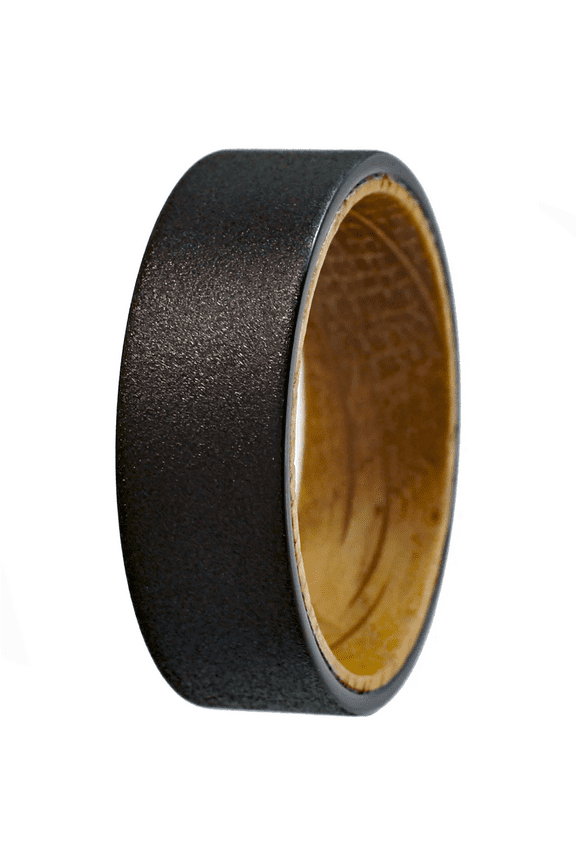 Black Tungten Wedding Band with Whiskey-Barrel Oak Wood - Sandlast Finish 8mm