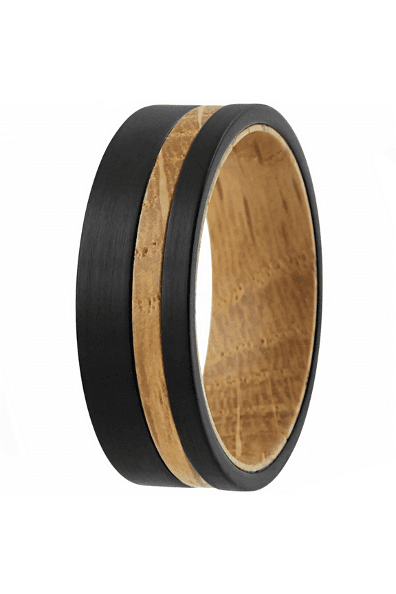 Black Tungten Wedding Band with Whiskey-Barrel Wood