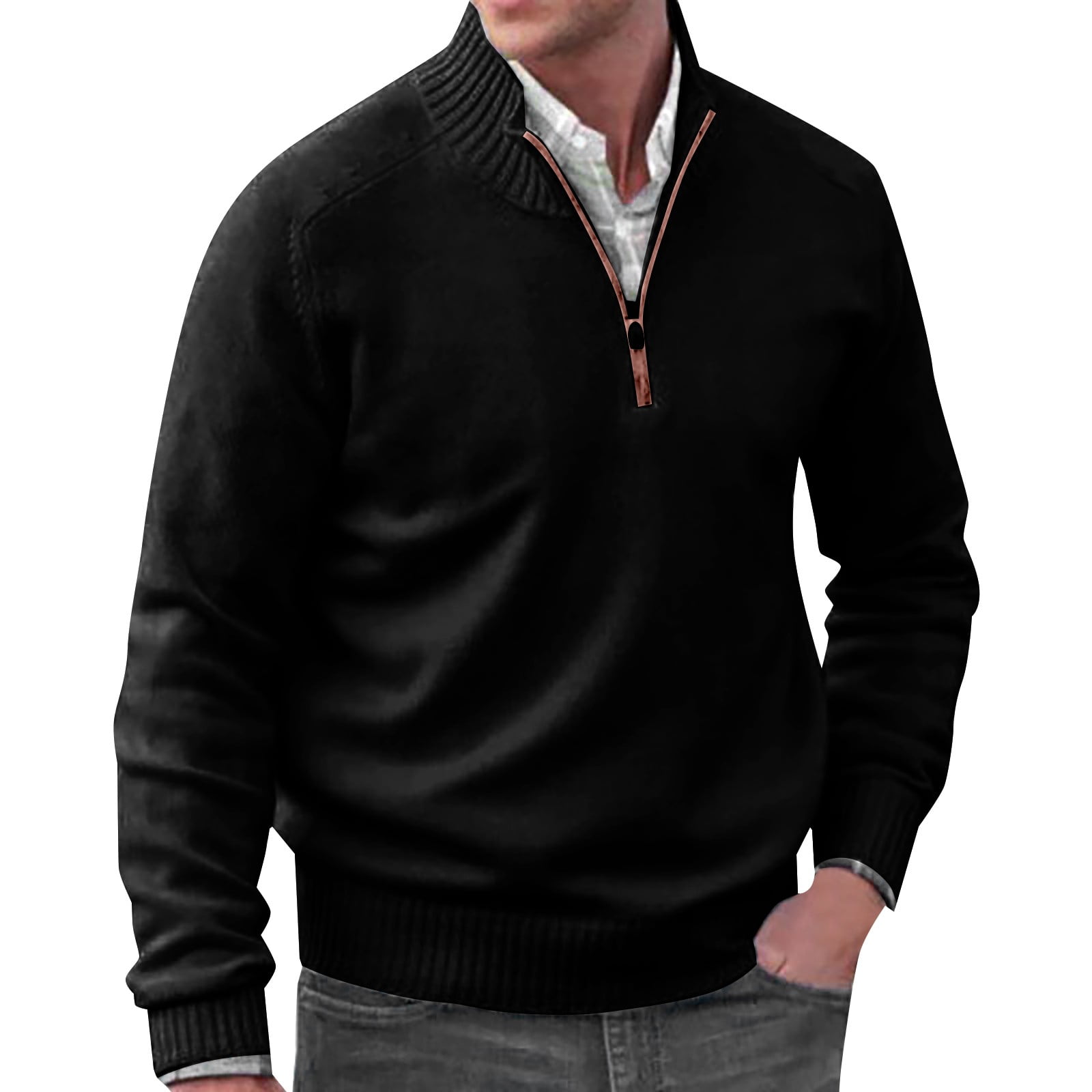 Black Tunic Sweaters Autumn Men s Solid Color Casual Loose V Neck Tight Pullover Sweater Mens And Pullovers Walmart