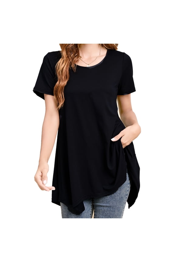 Womens Tunics Tops for Leggings Short Sleeve Floral Swing Tee Casual Loose Fit Blouse