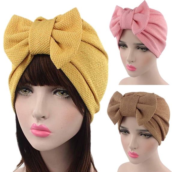 Black Turbans for Women Cotton Soft Pre Tied Knot Chemo Turban Head Wraps for Women Sleep Hats One Size