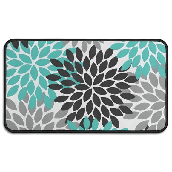 Black Turquoise and Gray Floral Pattern Door Rugs,Washable Non Slip Door Mats Indoor,Decorative Door Mats,Entry Mat Indoor for Entrance,Bedroom,Kitchen,Bathroom,30"x17"