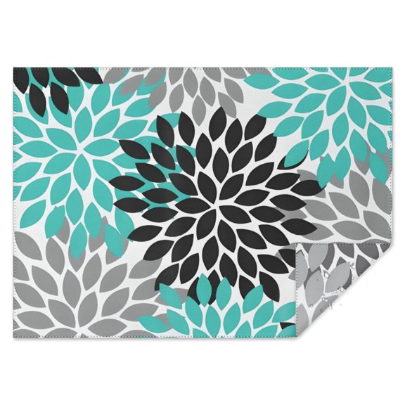 Black Turquoise and Gray Floral Pattern Rectangle Tablecloth 60"x84",Waterproof Polyester Rectangle Table Cloth, Wipeable Spillproof Polyester Tablecloth for Dining, Camping, Indoor and Outdoor
