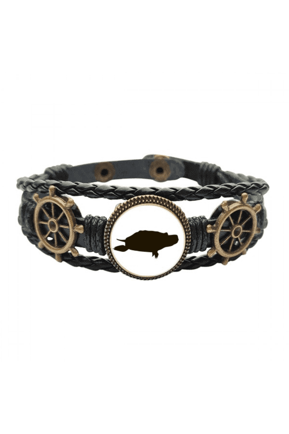 Black Turtle Animal Portrayal Leather Braided Ocean Bracelet Wristband