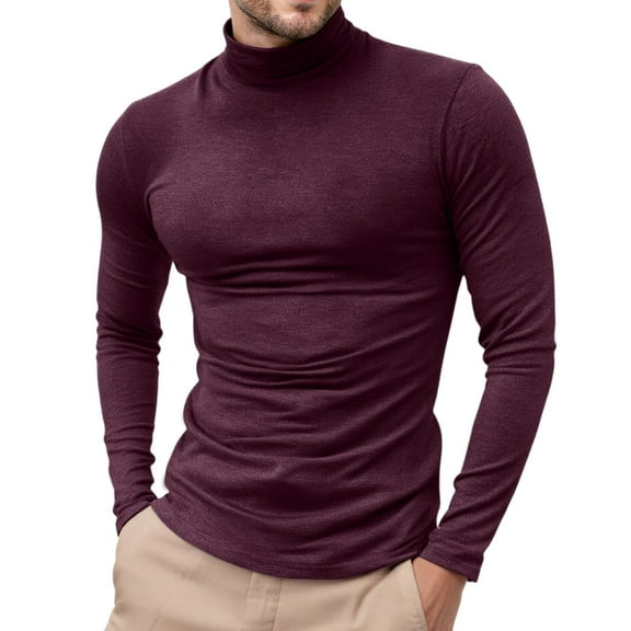 Dwelliawo Coffee Turtle Neck Shirt Men Basic Regular Fit Sweater Turtleneck Shirts Long Sleeve Ribbed Shirt Fall Pullover Knitted Sweaters Coffee L