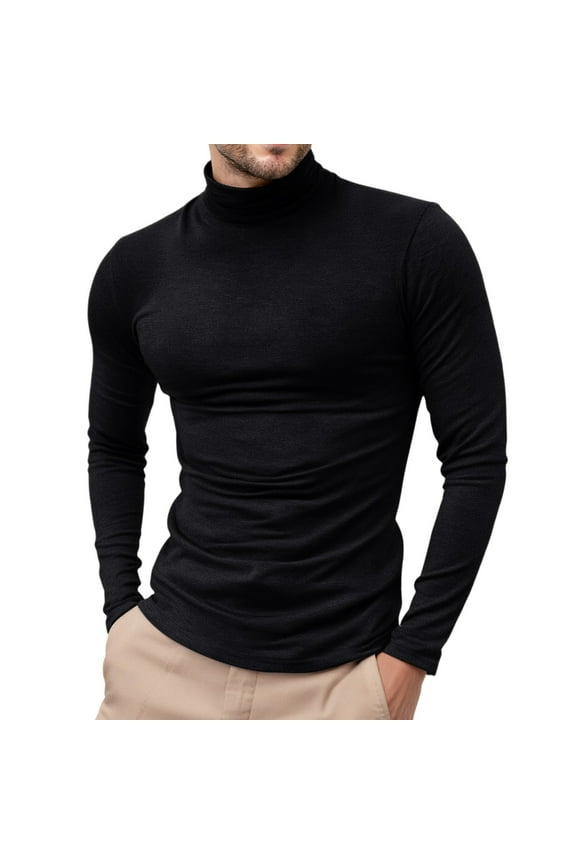 Black Turtle Neck Shirt Men Turtleneck Shirt Long Sleeve Ribbed Sweater Pullover Casual Slim Fit Sweater Winter Pullover Tops Knitted Sweaters Black XL