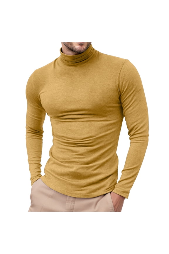 Yellow Turtle Neck Shirt Men Turtleneck Shirts Long Sleeve Ribbed Shirt Basic Slim Fit Sweaters Fall Pullover Top Knitted Sweater Yellow M