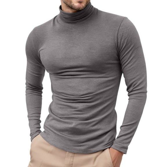 Dwelliawo Gray Turtle Neck Shirt Men Turtleneck Shirts Long Sleeve Ribbed Shirt Fall Pullover Top Knitted Sweaters Casual Slim Fit Sweater Gray XL