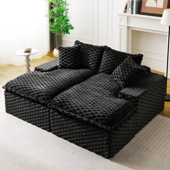 Black Turtle Velvet Double Chaise Lounge, Multifunctional Lazy Sofa with Full Compressed Sponge, Capable of Side - by - Side or Face - to - Face Arrangement
