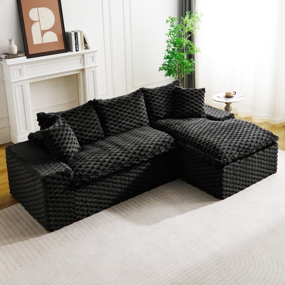 Black Turtle Velvet Versatile Sofa: Convertible Twin-Seat with Right Chaise Lounge (Plush Reclining Lounger for Luxe Comfort), Featuring Face-to-Face Seating, Switchable Between L-Shape and Straight
