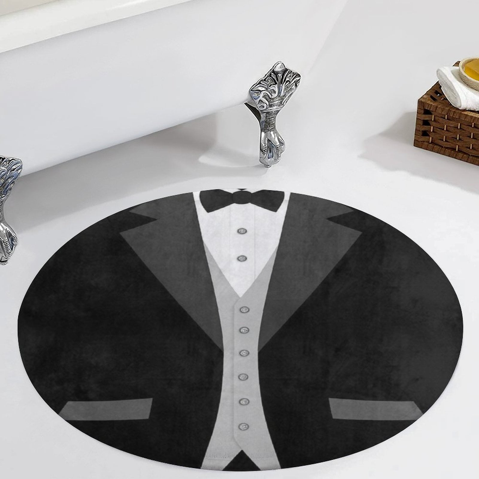 Black Tuxedo Bow Tie And Vest2 Area Round Carpet Living Room Bedroom