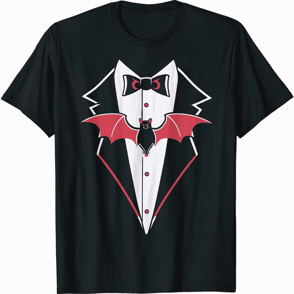 Black Tuxedo Bowtie Bat Graphic Unisex Novelty Short Sleeve T-Shirt