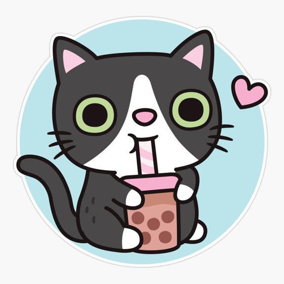 Black Tuxedo Cat Bubble Tea Sticker