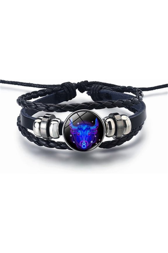 Black Twelve Zodiac Spirit Leather Bracelet - Adjustable Zodiac Jewelry Accessory for Enthusiasts