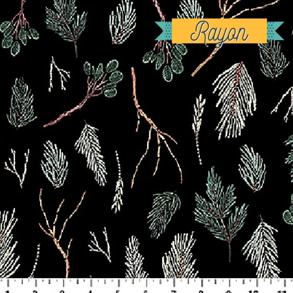 Black Twigs RAYON fabric by FIGO Fabrics Winter Frost Sold by the Quarter Yard