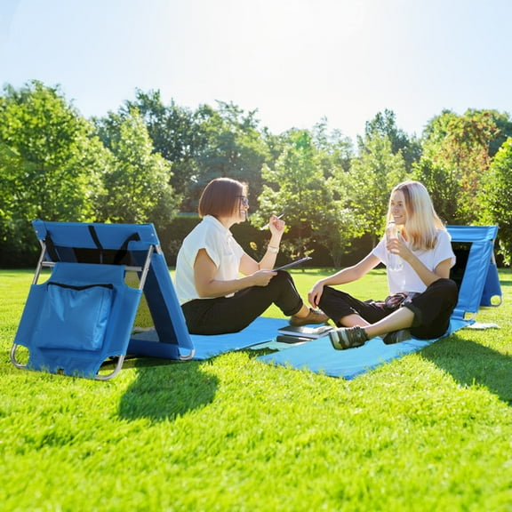 Foldable Beach Lounger, Lightweight Beach Mat Lounge Chair with Breathable Mesh Back, Cooler Pocket for Tanning Relaxing, Blue